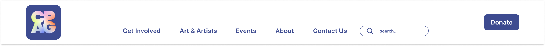 The slimmed header: fewer items, an inline search field and a Donate button that reads as a button.