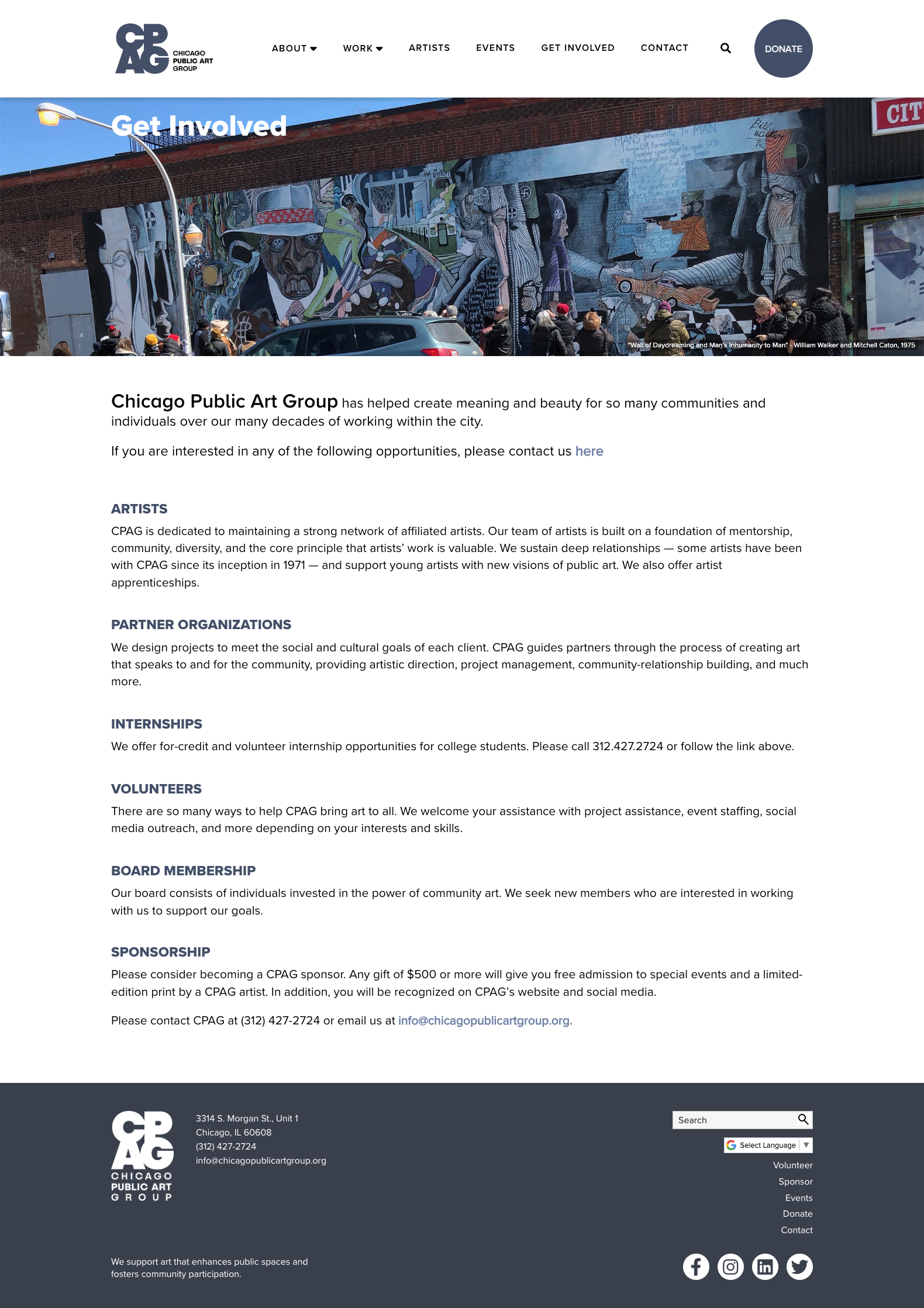 The original Get Involved page: long paragraphs with no clear next step.