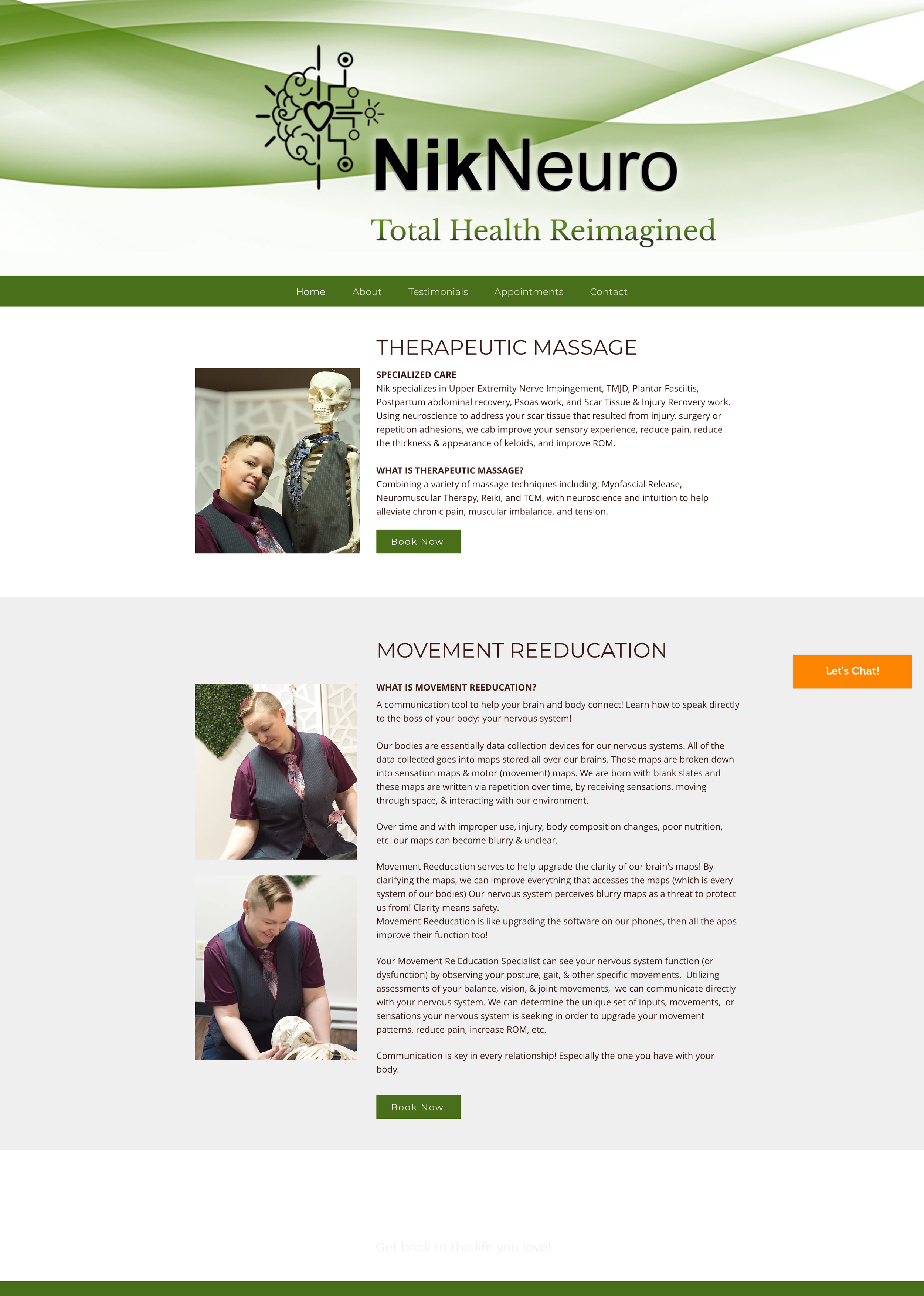 The redesigned Nik Neuro homepage: a light, unified layout with clear service cards and visible calls to action.