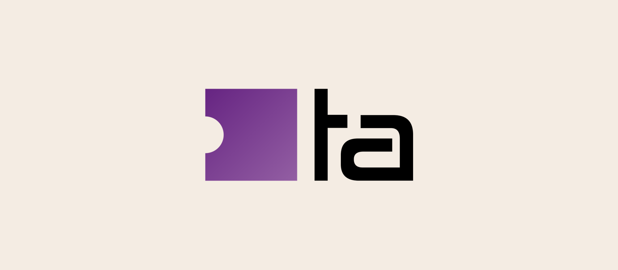 The redesigned Ticket Attendant mark: a purple ticket shape beside lowercase 'ta' initials, in two colours.